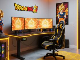 How do anime-themed desk setups create a more immersive space