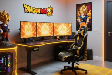 How do anime-themed desk setups create a more immersive space