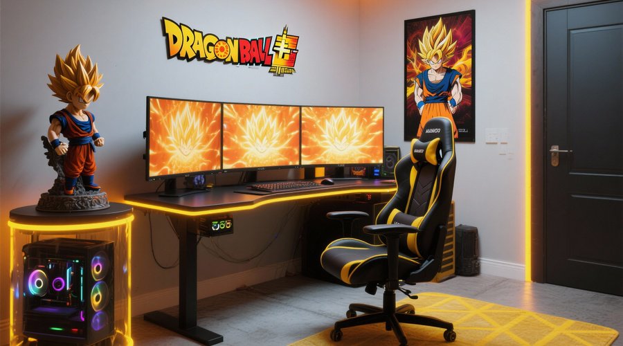 How do anime-themed desk setups create a more immersive space