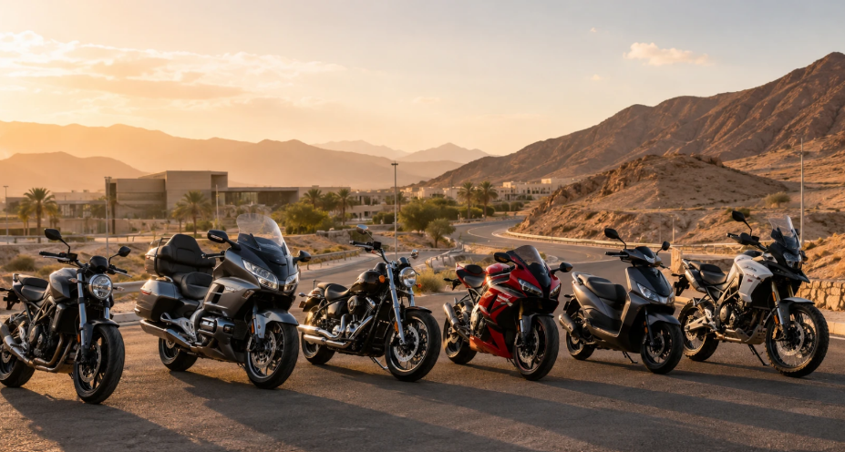 Motorcycles for sale UAE showing different motorcycle categories including sportbike, cruiser, touring, scooter, and off-road bikes